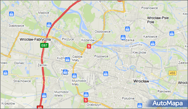 mapa Popowice gmina Wrocław, Popowice gmina Wrocław na mapie Targeo