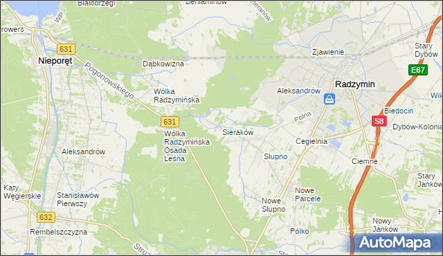 mapa Sieraków gmina Radzymin, Sieraków gmina Radzymin na mapie Targeo