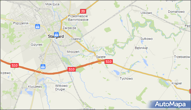 mapa Święte gmina Stargard, Święte gmina Stargard na mapie Targeo