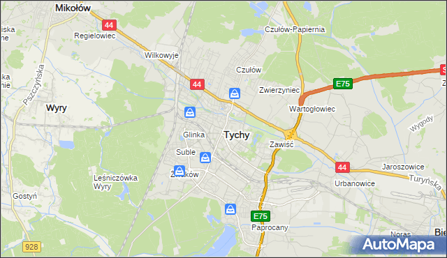 mapa Tychów, Tychy na mapie Targeo