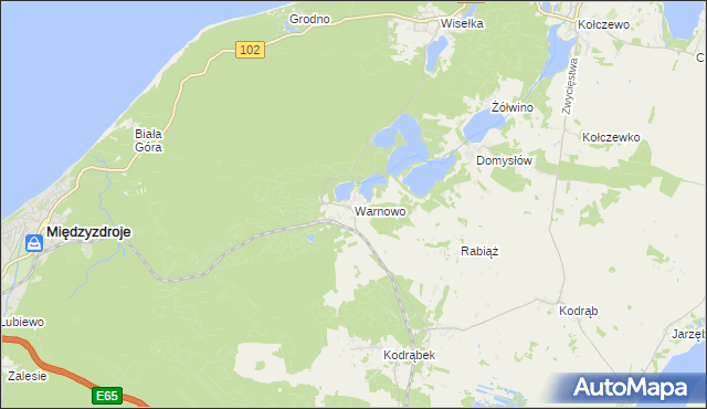 mapa Warnowo gmina Wolin, Warnowo gmina Wolin na mapie Targeo