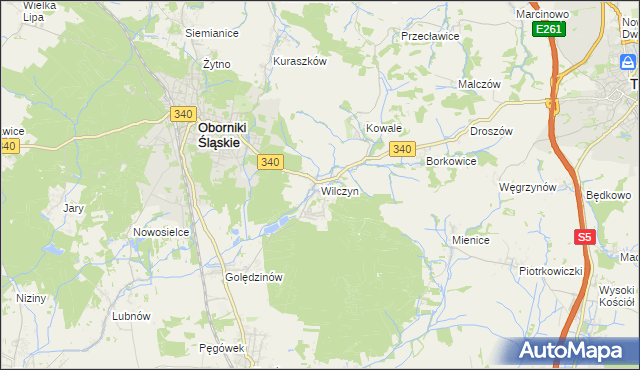 mapa Wilczyn gmina Oborniki Śląskie, Wilczyn gmina Oborniki Śląskie na mapie Targeo