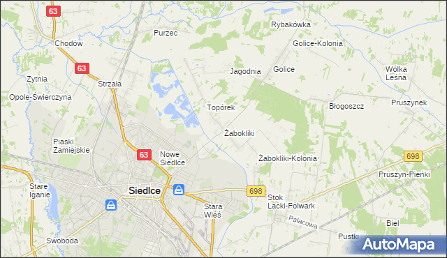 mapa Żabokliki gmina Siedlce, Żabokliki gmina Siedlce na mapie Targeo