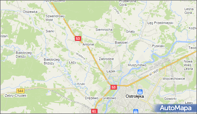 mapa Zabrodzie gmina Olszewo-Borki, Zabrodzie gmina Olszewo-Borki na mapie Targeo