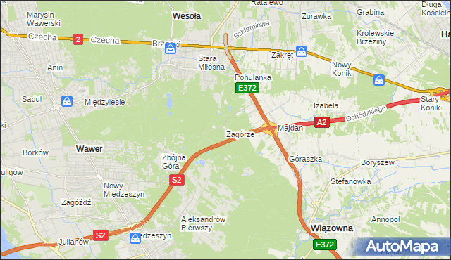 mapa Zagórze gmina Wiązowna, Zagórze gmina Wiązowna na mapie Targeo