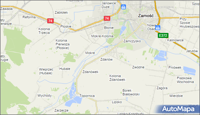 mapa Żdanów gmina Zamość, Żdanów gmina Zamość na mapie Targeo
