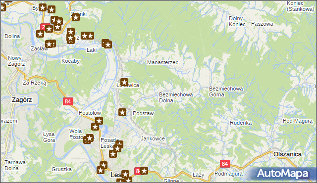 mapa Bezmiechowa Dolna, Bezmiechowa Dolna na mapie Targeo