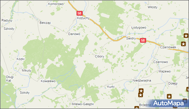 mapa Cibory gmina Biała Piska, Cibory gmina Biała Piska na mapie Targeo