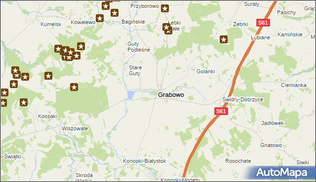 mapa Grabowo powiat kolneński, Grabowo powiat kolneński na mapie Targeo