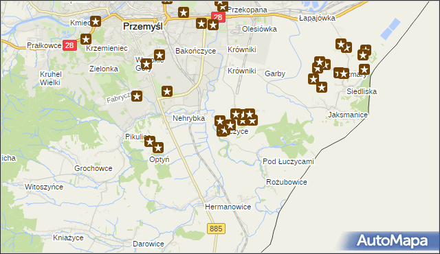 mapa Łuczyce gmina Przemyśl, Łuczyce gmina Przemyśl na mapie Targeo