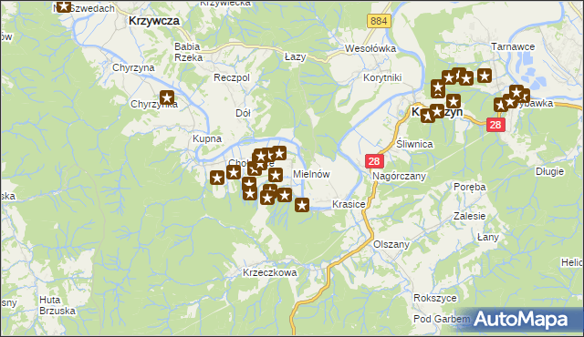mapa Mielnów, Mielnów na mapie Targeo