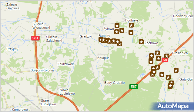 mapa Pałapus gmina Ostrów Mazowiecka, Pałapus gmina Ostrów Mazowiecka na mapie Targeo