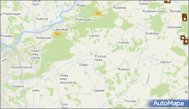 mapa Przytuły Stare, Przytuły Stare na mapie Targeo