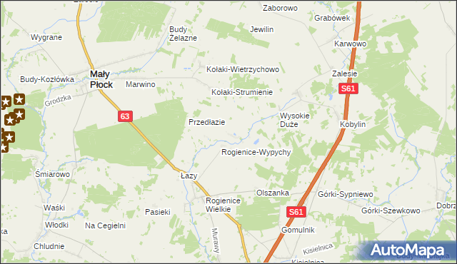 mapa Rogienice Piaseczne, Rogienice Piaseczne na mapie Targeo