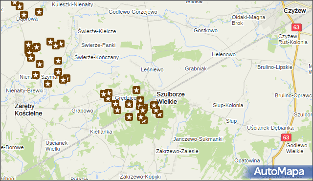 mapa Szulborze Wielkie, Szulborze Wielkie na mapie Targeo