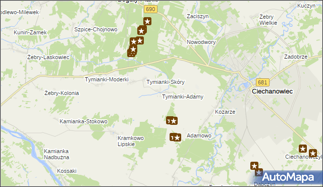 mapa Tymianki-Adamy, Tymianki-Adamy na mapie Targeo