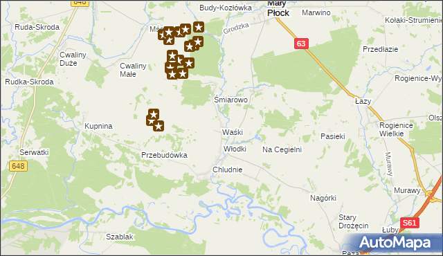 mapa Waśki gmina Mały Płock, Waśki gmina Mały Płock na mapie Targeo