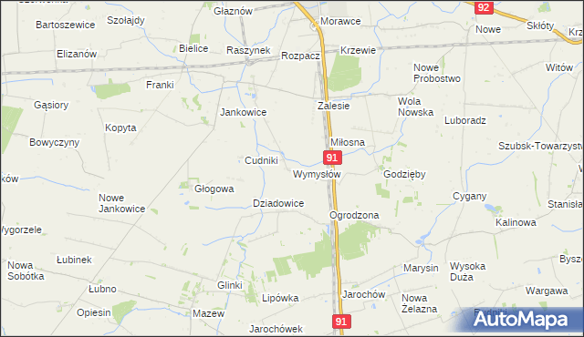 mapa Wymysłów gmina Krośniewice, Wymysłów gmina Krośniewice na mapie Targeo