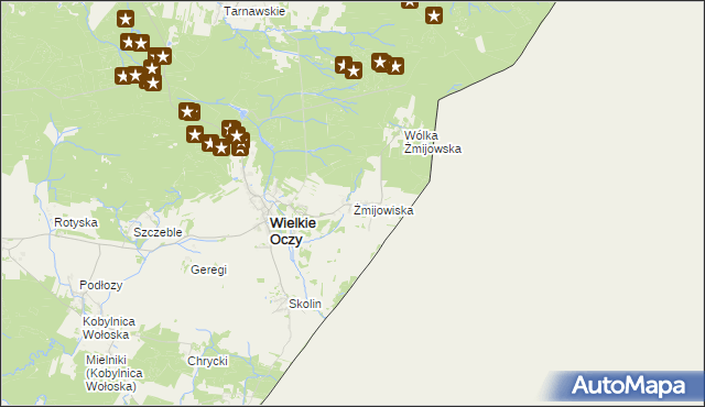 mapa Żmijowiska gmina Wielkie Oczy, Żmijowiska gmina Wielkie Oczy na mapie Targeo