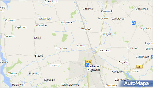 mapa Anusin gmina Piotrków Kujawski, Anusin gmina Piotrków Kujawski na mapie Targeo