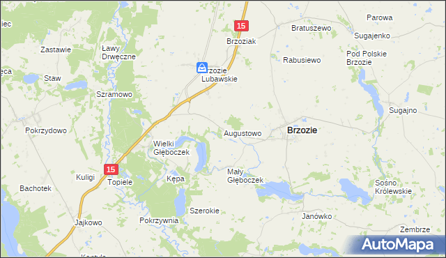 mapa Augustowo gmina Brzozie, Augustowo gmina Brzozie na mapie Targeo
