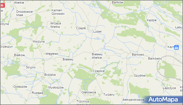 mapa Białawy Wielkie, Białawy Wielkie na mapie Targeo