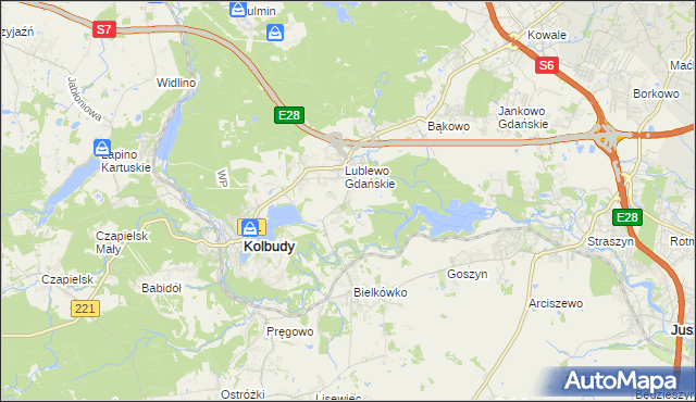 mapa Bielkowo gmina Kolbudy, Bielkowo gmina Kolbudy na mapie Targeo