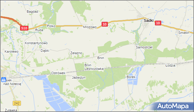 mapa Bnin gmina Sadki, Bnin gmina Sadki na mapie Targeo