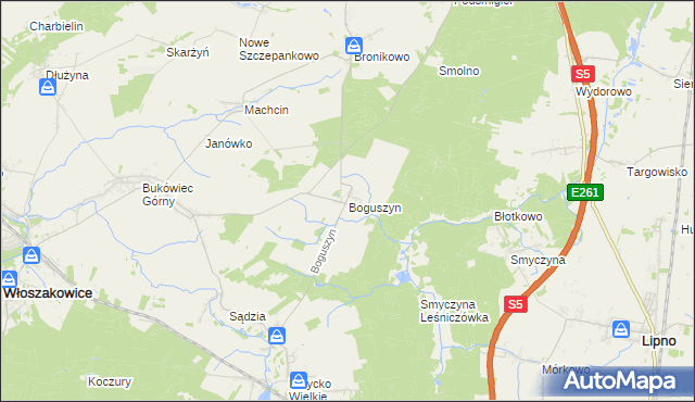 mapa Boguszyn gmina Włoszakowice, Boguszyn gmina Włoszakowice na mapie Targeo
