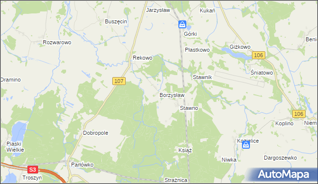 mapa Borzysław gmina Kamień Pomorski, Borzysław gmina Kamień Pomorski na mapie Targeo