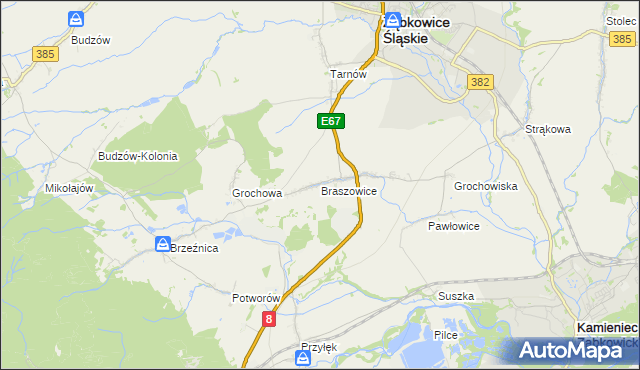 mapa Braszowice, Braszowice na mapie Targeo
