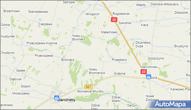 mapa Bromierzyk gmina Staroźreby, Bromierzyk gmina Staroźreby na mapie Targeo