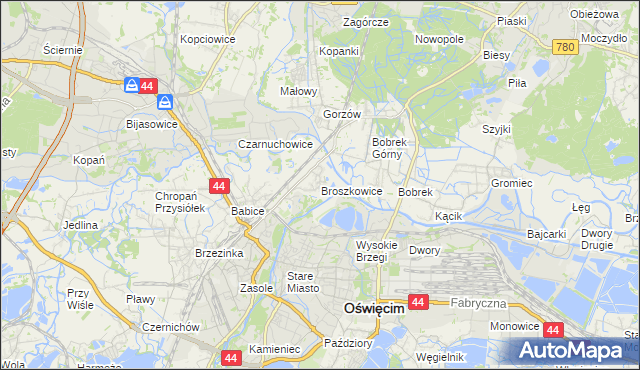 mapa Broszkowice, Broszkowice na mapie Targeo