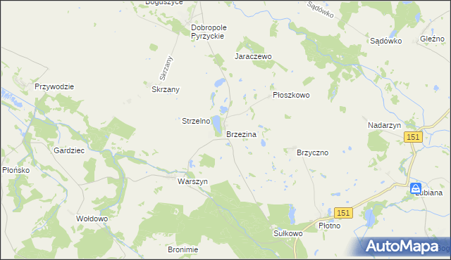 mapa Brzezina gmina Dolice, Brzezina gmina Dolice na mapie Targeo