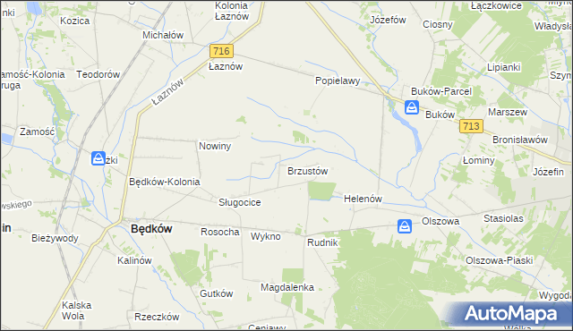 mapa Brzustów gmina Będków, Brzustów gmina Będków na mapie Targeo