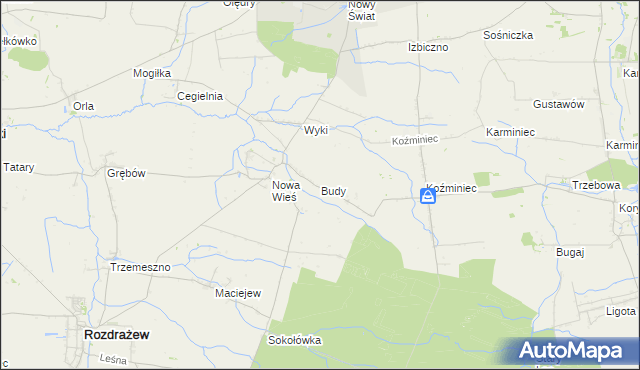 mapa Budy gmina Rozdrażew, Budy gmina Rozdrażew na mapie Targeo