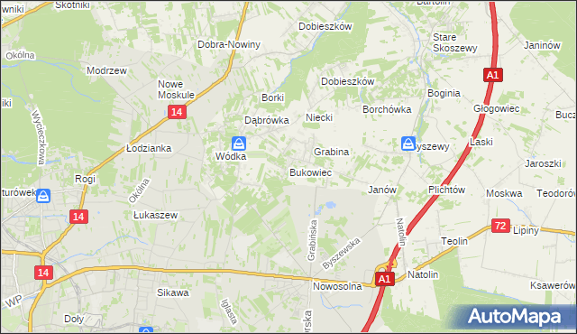 mapa Bukowiec gmina Nowosolna, Bukowiec gmina Nowosolna na mapie Targeo