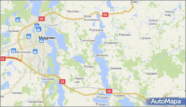 mapa Czerwonki gmina Mrągowo, Czerwonki gmina Mrągowo na mapie Targeo