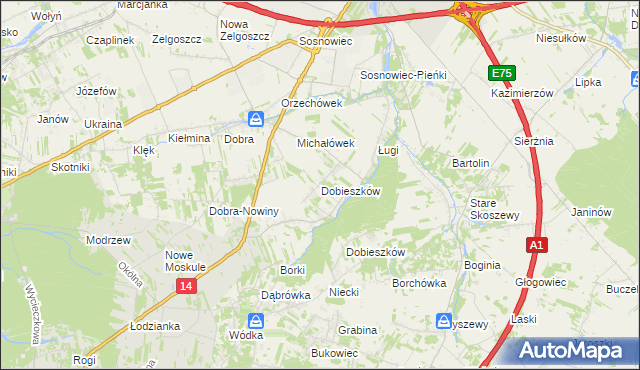 mapa Dobieszków gmina Stryków, Dobieszków gmina Stryków na mapie Targeo