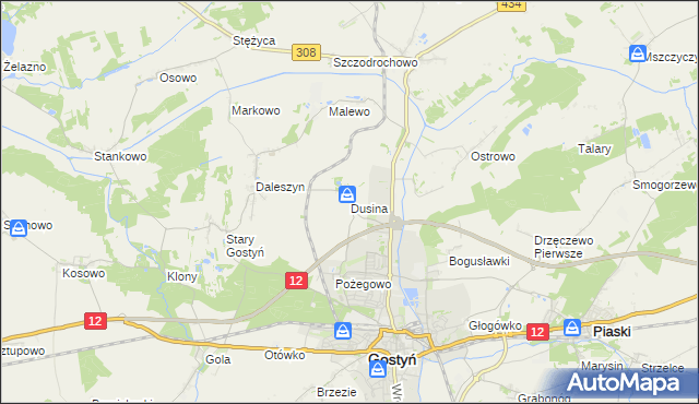 mapa Dusina gmina Gostyń, Dusina gmina Gostyń na mapie Targeo