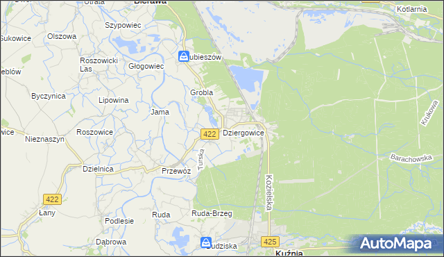 mapa Dziergowice, Dziergowice na mapie Targeo
