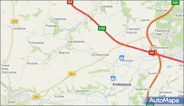 mapa Ernestynów gmina Złotoryja, Ernestynów gmina Złotoryja na mapie Targeo