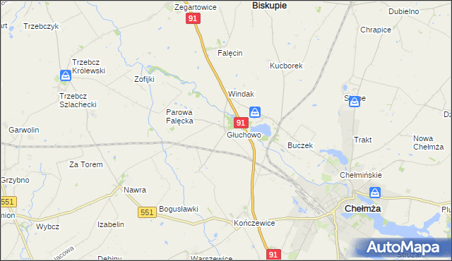 mapa Głuchowo gmina Chełmża, Głuchowo gmina Chełmża na mapie Targeo