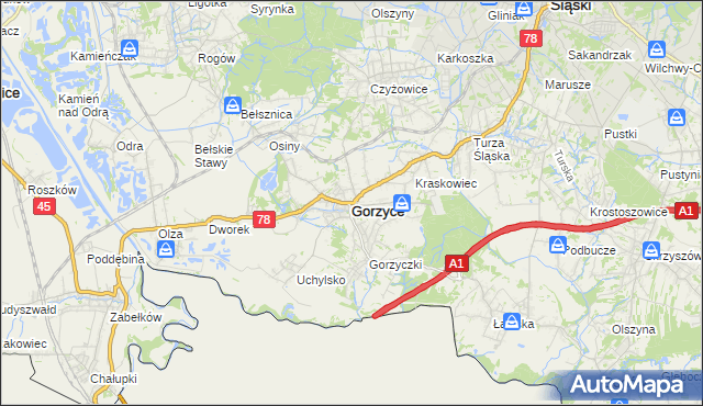 mapa Gorzyce powiat wodzisławski, Gorzyce powiat wodzisławski na mapie Targeo