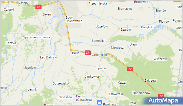 mapa Grocholice gmina Poddębice, Grocholice gmina Poddębice na mapie Targeo