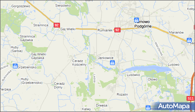 mapa Jankowice gmina Tarnowo Podgórne, Jankowice gmina Tarnowo Podgórne na mapie Targeo