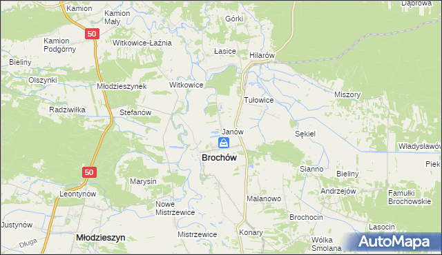mapa Janów gmina Brochów, Janów gmina Brochów na mapie Targeo