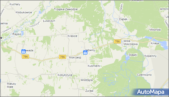 mapa Jaźwiny gmina Mstów, Jaźwiny gmina Mstów na mapie Targeo