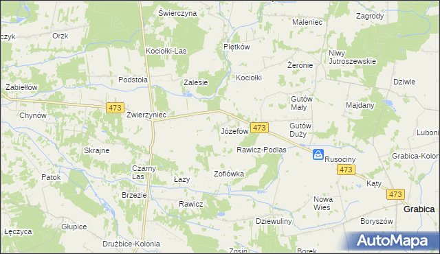 mapa Józefów gmina Drużbice, Józefów gmina Drużbice na mapie Targeo