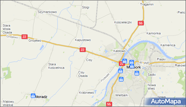 mapa Kałdowo gmina Malbork, Kałdowo gmina Malbork na mapie Targeo